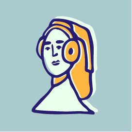 drawing of young teen with headphones